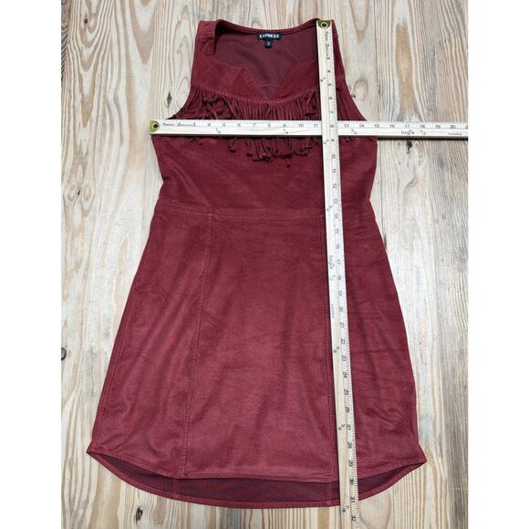 Express Red Faux Suede Fringe Dress Size Extra Small - Picture 4 of 6